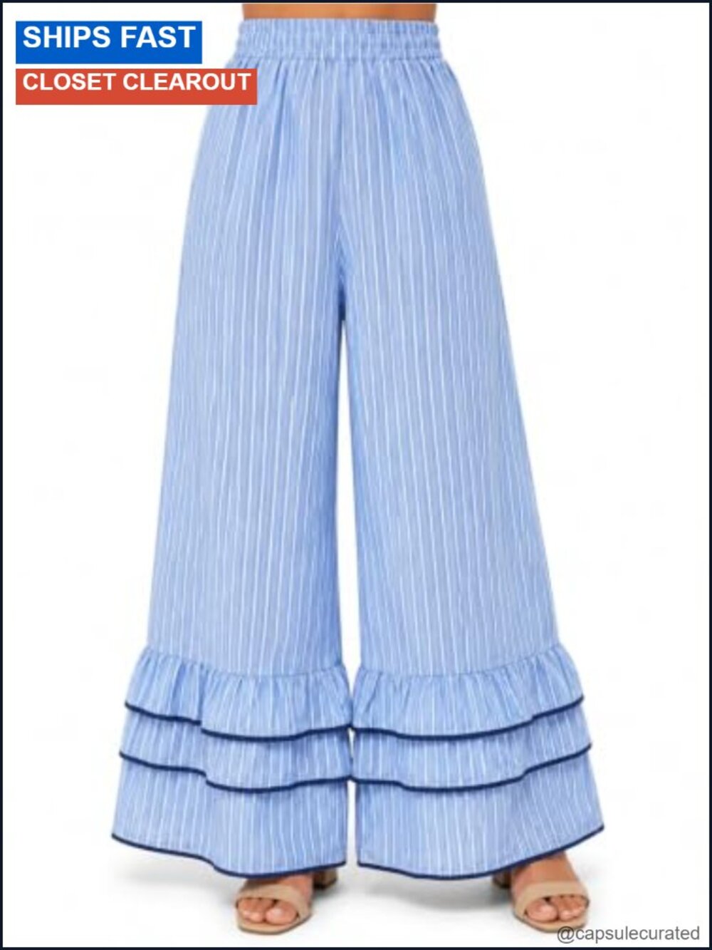 Wide Leg Palazzo Pants High Waist Smocked Elastic Ruffle Hem